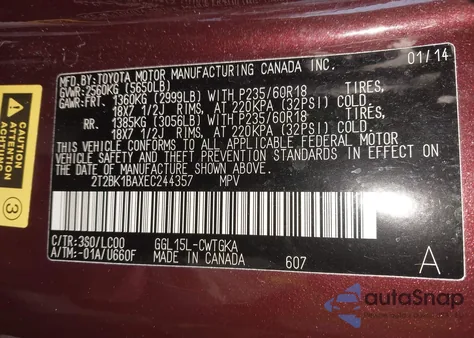 2014 Lexus Rx 350 z USA, uszkodzony, nr VIN 2T2BK1BAXEC244357